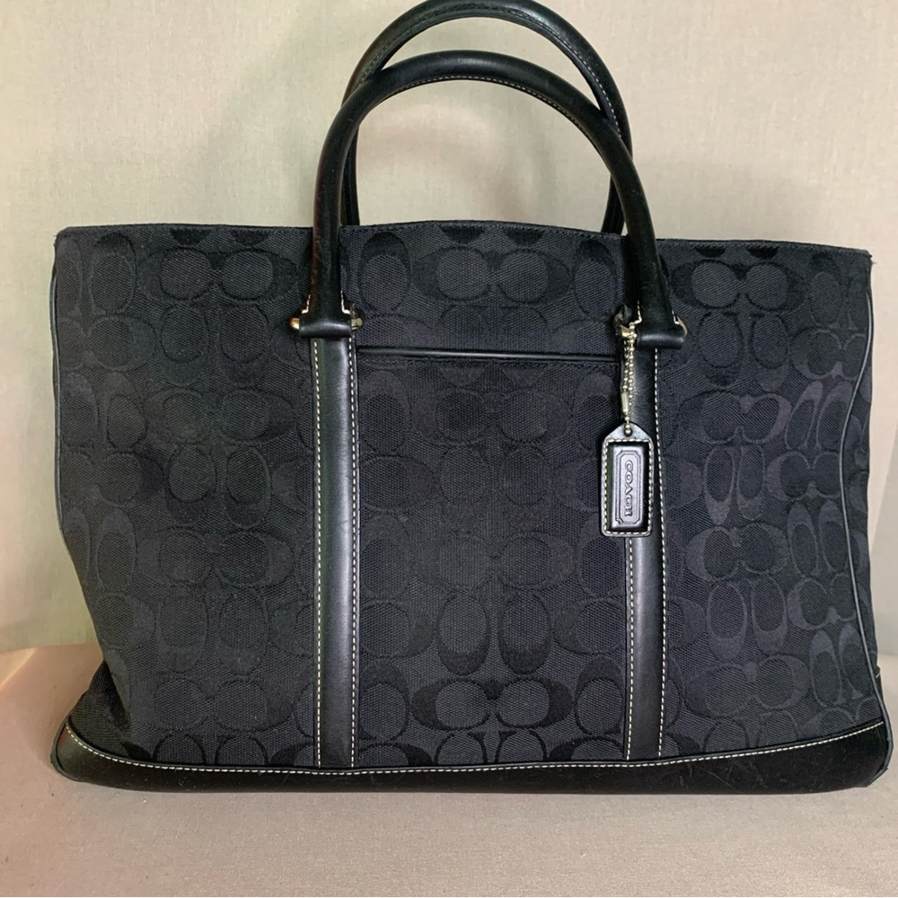 Vintage Y2K Coach Laptop tote in Black Canvas with Leather Trim/ Siver Hardware